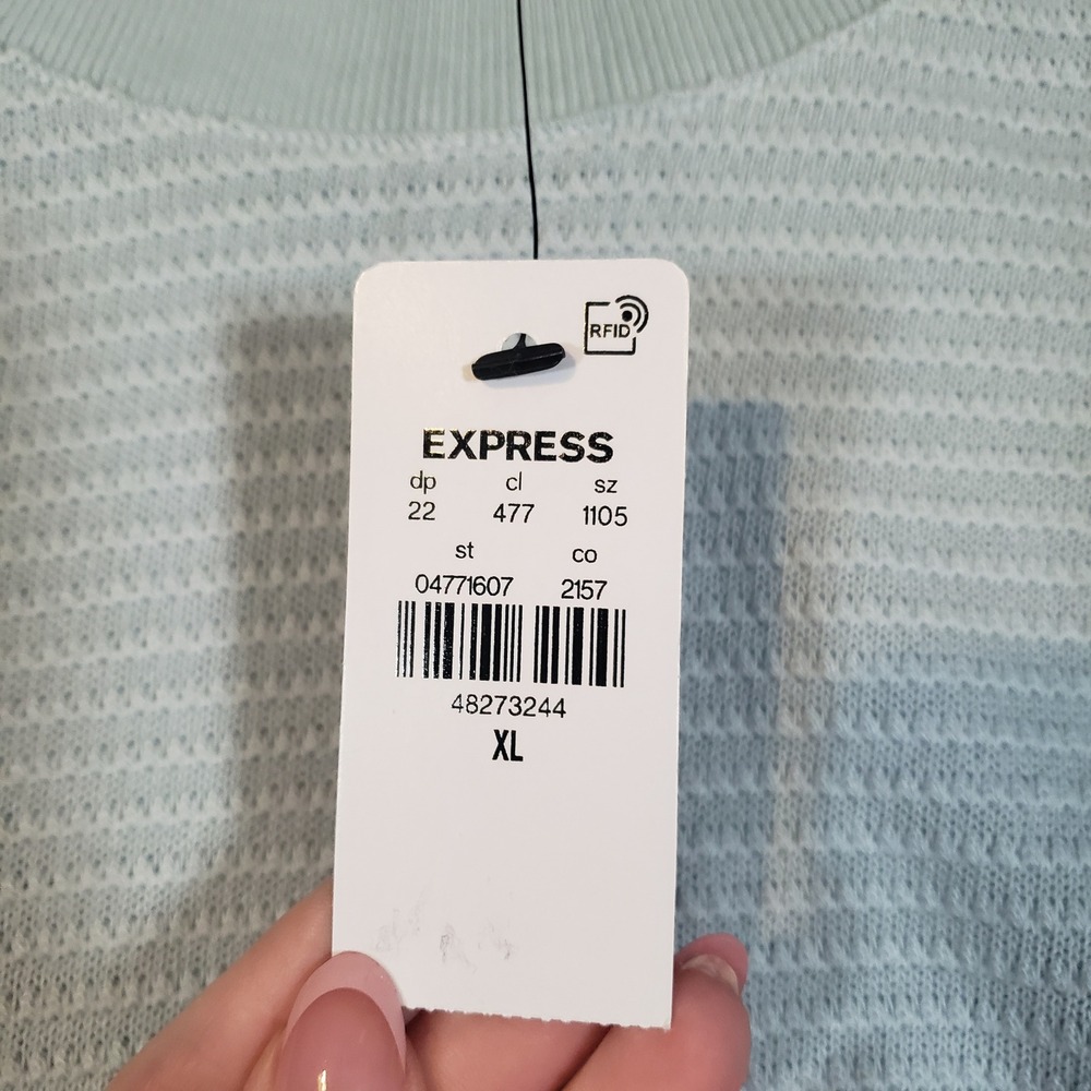 Express Textured Knit Shirt Mens XL Mint Green Short Sleeve Crew Neck - Picture 7 of 10